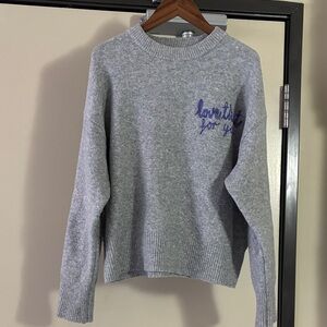 A New Day Heather Gray Sweatshirt with Blue Embroidery